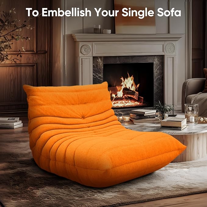 cebihy Premium Quality Fireside Togo Sofa Bean Bags Chair for Adults Giant BeanBag Chairs Floor Couch for Living Room Bedroom Dorm Office, Compression Togo Couch, No Assembly Required, Bright Orange