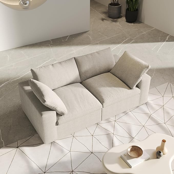 Cloud Sectional Couch, Khaki Modular Sectional Sofa, Modern Comfy Love Seat Sofa, Covers Removable, Convertible Sleeper Couch for Living Room Apartment (Linen Fabric)