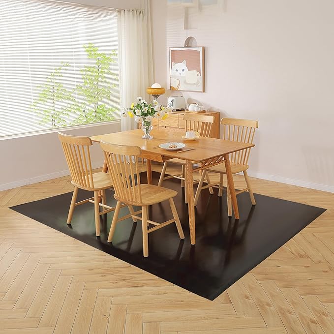Black Chair Mat for Hardwood Floor, 58 x 84 Inch Plastic Floor Protector, 5'×7' Area Rug for Dining Room, Large Office Chair Mat, Heavy Duty Wood Tile Floor Mats for Home Laundry Bedroom