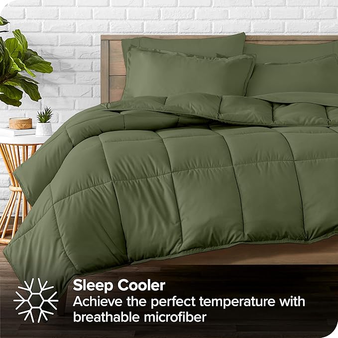 Bare Home Bed-in-A-Bag 7 Piece Comforter & Sheet Set - Queen - Goose Down Alternative - Ultra-Soft 1800 Premium - Bedding Set (Queen, Cypress/Cypress)