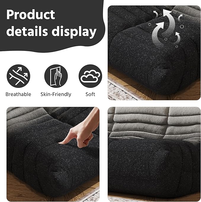 Bean Bag Chair, Fireside Chair, Large Bean Bag Chair for Adults, Bean Bag Chairs for Teens with High-Resilience Foam, Non-Slip Base Floor Lounge Sofa,Living Room (Gradient White-Black, Loveseat)