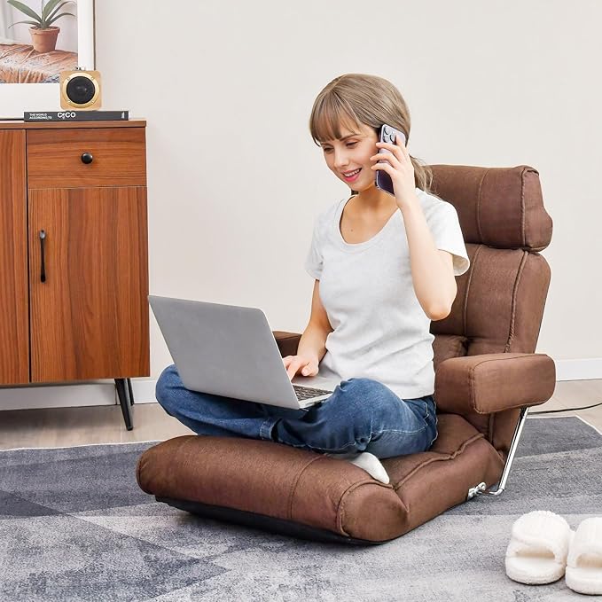 Giantex Adjustable Folding Sofa Chair - Lazy Floor Chair with Infinitely Adjustable Backrest, Extendable Armrest & Seat, Couch Recliner for Meditation, Reading, Gaming Floor Chairs for Adults (Brown)