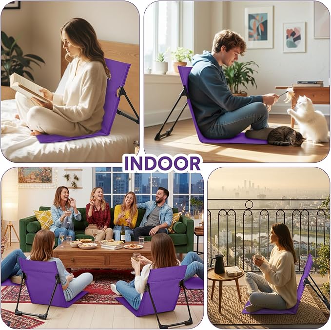 Jetec Foldable Floor Backrest Chair Portable Camping Chair with Storage Bag Light Weight Lazy Seat for Indoor Outdoor Bed Ground Park Lawn Concerts Beach Hiking
