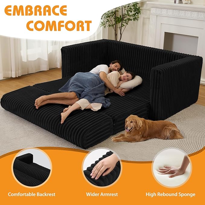 HABUTWAY Folding Sofa Bed, 2 in 1 Convertible Sleeper Chair with Armrest, Portable Fold Out Chair Bed, Comfy Floor Couch, Multi-Functional Lazy Sofa for Living Room Bedroom Dorm Home Office, Black