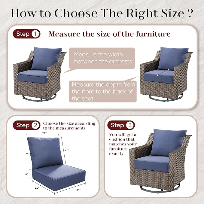 Outdoor Seat Cushion Set-24 x 24 x 6 Inch Outdoor Chair Cushions Set of 2 with Water Resistant & Removable Cover Outdoor Cushions for Patio Furniture Chair Sofa Couch-Blue