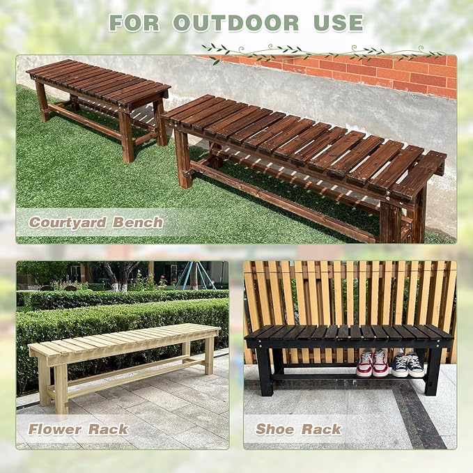 LSPYYDS Outdoor Garden Bench, 3-Person Wood Patio Bench Weatherproof Outdoor Backless Bench, Anti-Corrosion and Anti-Rust Garden Benches for Garden Lawn Porch Park Backyard (Natural,47.25''/120cm)
