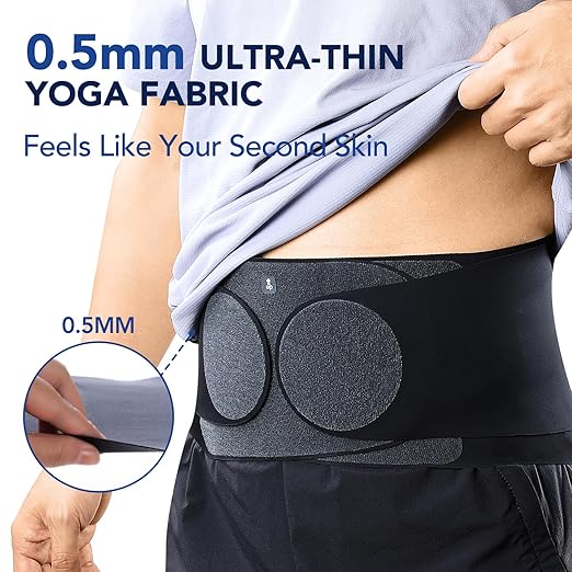 Fitomo Ultra Thin Back Brace for Women Men, Seamless Yoga Fabric for All Day Comfort, Slim-Fit, Wear under Clothes, Removable Lumbar Pad for Lower Back Pain, Sciatica, Posture, Lifting, Black, Size S