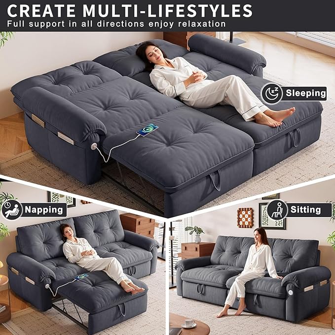 oaaktu Queen Size Sleeper Sofa Couch with Pullout Bed,Convertible Pull Out Adjustable Backrest for Small Spaces,Apartment, Guest Room (3820GREY)