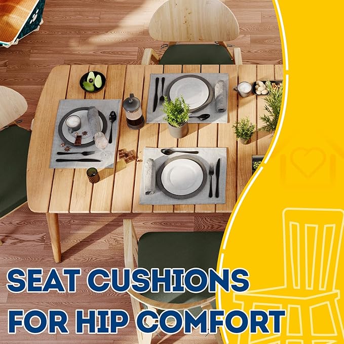 AAAAAcessories D-Shaped Chair Cushions, 2" Thick Dining Chair Pads with Ties and Removable, Machine-Washable Cover, 17" x 16", Dark Olive Green