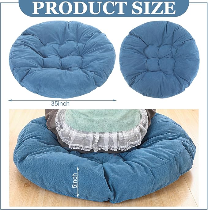 Large Floor Cushion Seating Round Floor Pillow Cushion for Adults Oversized Playroom Pillows Reading Nook Big Pillow for Sitting Meditation Yoga Living Room Sofa Balcony(Lake Blue,Classic)
