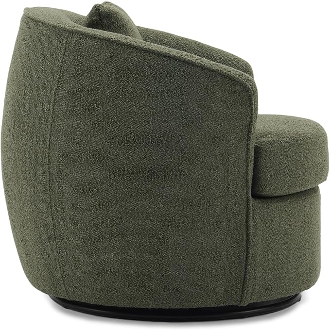FaFaSoGoodFa Swivel Accent Chair Set of 2, Modern Upholstered Boucle Barrel Arm Chairs with Pillow for Living Room, 360 Degree Round Swivel Sherpa Armchair with Round Base for Bedroom Club (2, Green)