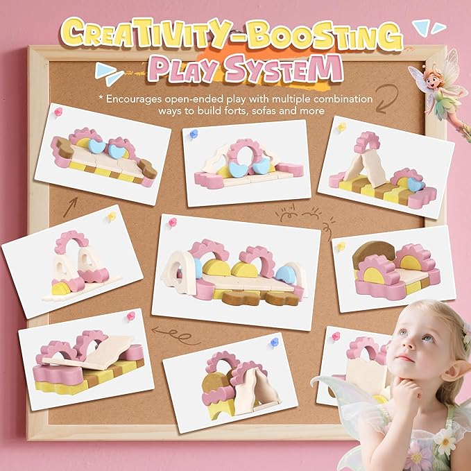 CoziBB 23Pcs Modular Kids Play Couch, Toddler Couch with Convertible and Multifunctional Foam for Inspiring Child Creativity, Kids Couch for Playroom Bedroom - Flower Theme