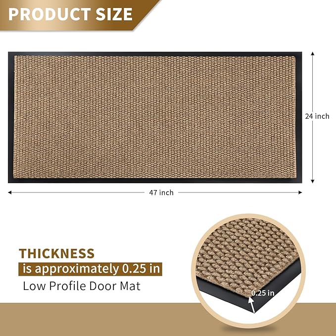 Yimobra Doormat Outdoor Indoor Entrance 47 x 24, All-Season All-Weather Front Door Mat, 100% Waterproof Welcome Matt for Floor Garage Outside Entry, Stain and Fade Resistant,Khaki
