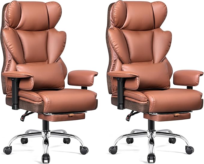 BESTFAIR Big and Tall Office Chair - 400 LBS High Back Executive Chair with Footrest, Ergonomic Office Chair for Heavy People, Wide Padded Seat Computer Gaming Chair, Brown 2 Pack