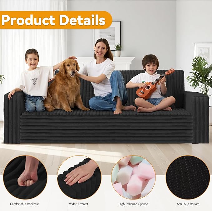 HABUTWAY Folding Sofa Bed, 2 in 1 Convertible Sleeper Chair with 2 Pillows, Portable Fold Out Chair Bed with Armrest, Comfy Floor Couch, Lazy Sofa for Living Room Bedroom Dorm Home Office, Black