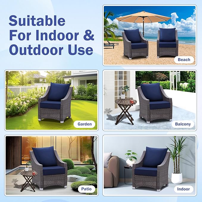 Outdoor Seat Cushion Set, Waterproof & Fade Resistant Patio Chair Cushions, Outdoors Cushion for Patio Furniture, 24 x 24 x 4 Inch, Outdoor Couch Cushions with Handle and Ties, Navy Blue