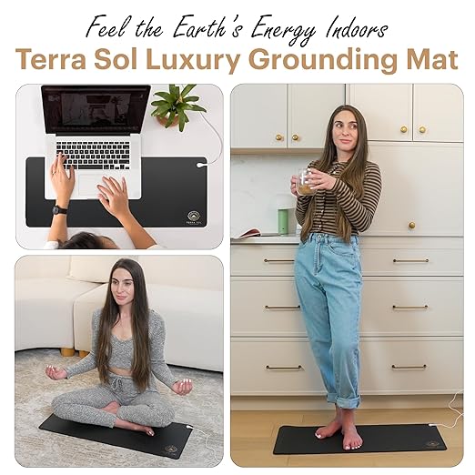 Terra Sol Grounding Mat for Feet - Premium 29x12.5in Earthing Mat for Pain Relief, Better Sleep & Inflammation Reduction - Yoga Grounding Pad with 15ft Cord & Safety Testers