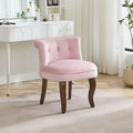 WUTUTUEE Velvet Tufted Vanity Chair with Back, Upholstered Mid Century Vanity Stool with Solid Wood Legs, Small Makeup Chair for Vanity, Accent Chair for Bedroom, Living Room, Pink