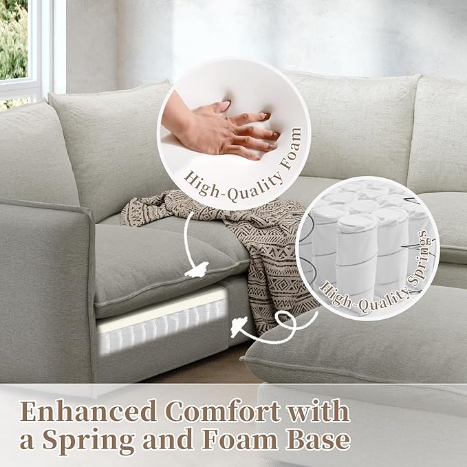 Gtilzria Waterproof Cloud Sectional Sofa for Living Room,High Backrest Down Filled Couches,5 Seater Oversized Modular V-Shaped Sofa,Detachable Couch Covers,Light Grey