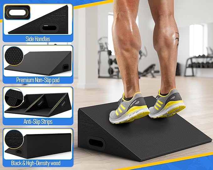Hilhook Slant Board, 19" Wide Wooden Calf Stretcher Slant Board for Calf Stretching, Knees Over Toes, Weightlifting and Heel Elevated Squats for Strength & Flexibility Training