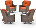 ACTREST Patio Chairs Outdoor Swivel Glider - Set of 4 High Back Outside Brown Wicker Rattan Rocking Chair with Thick Cushion for Porch Apartment Deck Yard Poolside Garden - Orange