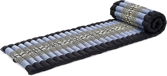 Leewadee - Foldable Floor Mattress - Japanese Roll Up Futon -Trifold Tatami Mat- Guest Floor Bed - Camping Mattress - Thai Massage Mat, Kapok Filled, 75 x 20 inches, Blue