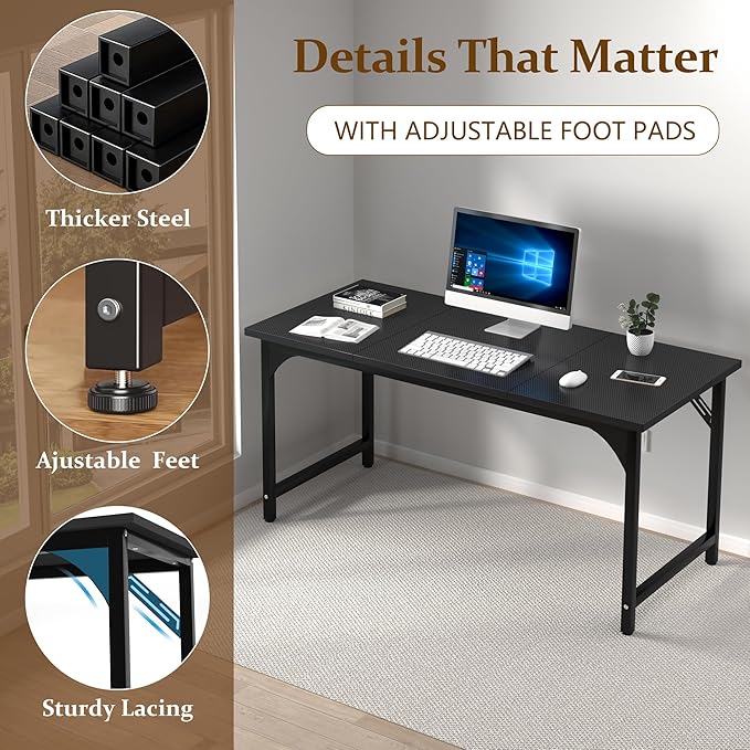 47 X 23.6 Inch Computer Desk, Office Desk w/Deeper Carbon Fiber Desktop, Modern Simple Study Table w/Sturdy Metal Frame & Large Legroom, Gaming Writing Work Desk for Home Office, Bedroom