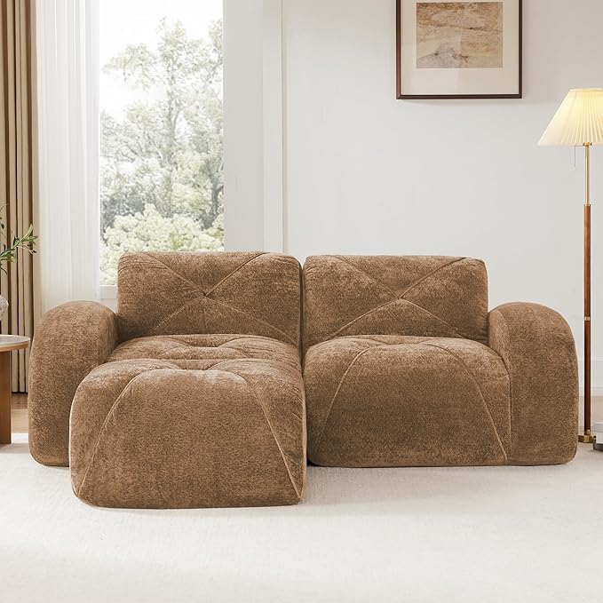 Modular Sectional Sofa with Free Combination,Boneless Floor Couch for Small Spaces, Living Room & Lounge,Velvet 2-Seater Sectional Couch with Ottoman,No Assembly Needed