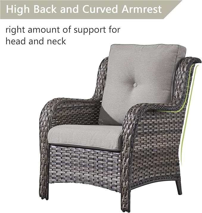 Rilyson Patio Bistro Set Wicker Chairs - 3 Piece Outdoor Rattan Conversation Set with 2 Armrest Chair and 1 Side Table for Proch Deck Garden Backyard Balcony(Mixed Grey/Grey)
