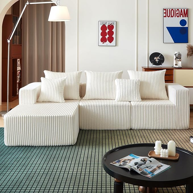 102" Sectional Couches for Living Room,Boneless Cloud Couch,L-Shaped Sofa with Oversized Deep Seat,Comfy Couch for Apartment,Compressed Sofa in a Box,No Assembly Required(Corduroy,Beige)