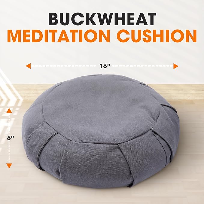 Cheer Collection Meditation Cushion - Ergonomic Floor Pillow for Meditation, Yoga Pillow with Buckwheat Filling, Yoga Cushion for Sitting on Floor, Meditation Seat, Comfort & Posture Support