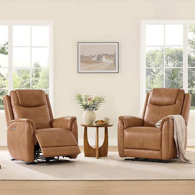 CHITA Power Recliner Chairs for Adults, Electric Leather Super Zero Gravity Recliner with USB & Type-C Charging Ports for Living Room, Bedroom & Home Theater Relaxation, Faux Leather in Camel