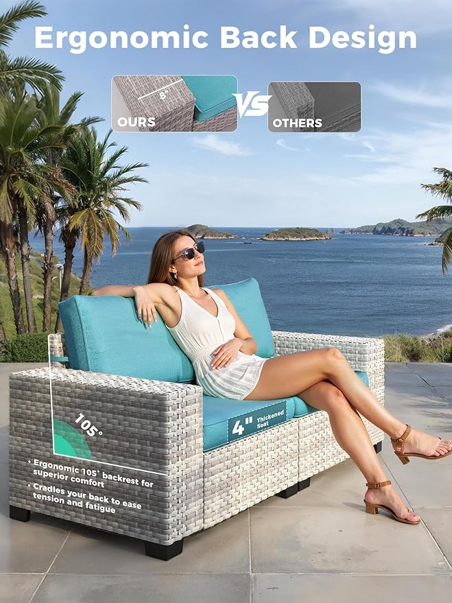 12 Piece Outdoor Wicker Rattan Sectional Sofa Set, 10-Seats Patio Furniture Conversation Set with 4" Thickened Cushions & Coffee Table, All-Weather PE Rattan for Garden, Backyard, Porch, Navy