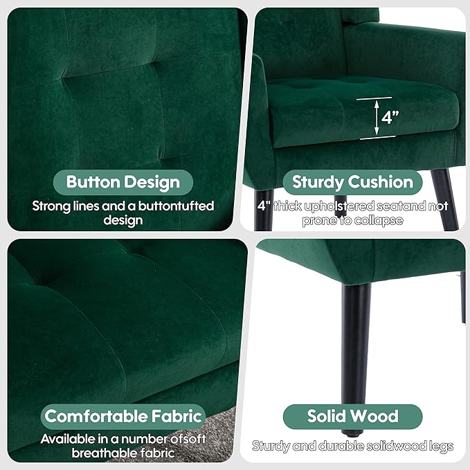 OO BY ORANGE ONLINE Velvet Accent Chair, Mid-Century Modern Tufted Armchair for Living Room, Bedroom & Office (Hunter Green)