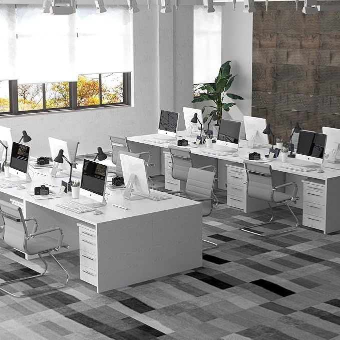 DM Furniture Office Desk Chair Set of 8,No Wheels PU Leather Computer Chairs Mid Back Guest Chairs with Seld Base for School/Reception/Conference/Waiting Room,Grey