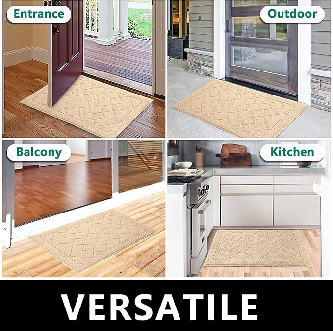 REFETONE Indoor Doormat, Front Back Door Mat 32"x48" Rubber Backing Non Slip Mats, Absorbent Washable Entrance Doormat for Entryway, Resist Dirt Low-Profile Inside Floor Mat for Muddy Shoes, Golden