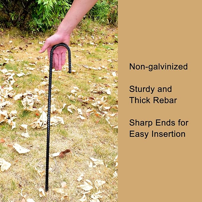 AAGUT Rebar Stakes 36 Inch J Hook Heavy Duty 10 Pack, 1/2 Inch Extra Long Tent Stakes with Chisel Point End, Black Coated Metal Ground Anchors for Garden, Chain Link Fence, Greenhouse, Sculpture