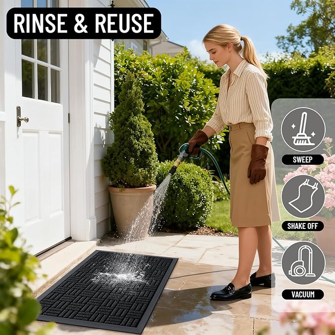 OLANLY Front Door Mat Outside Entrance 47x17, Absorbent, Heavy Duty Sturdy Natural Rubber Doormat Indoor Outdoor, Stain and Fade Resistant, Non-Slip Backing Low Profile Floor Mat for Entryway, Black