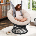 40" Ergonomic Wicker Papasan Chair, 360° Swivel Indoor Outdoor Rattan Chair with Soft Thick Cushion, Ideal for Living Room, Bedroom, Reading Room, Black Frame with Beige Cushion