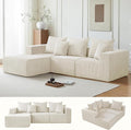 101" Cloud Couch for Bedroom,Boneless Couch with Oversized Chaise,4-Seat Chenille Deep Seat Sofa with 5-Pillows for Living Room,Corduroy Sofa in A Box,Beige