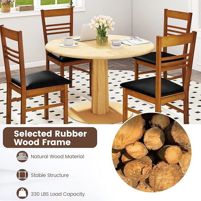 Giantex Wooden Dining Chairs Set of 2, Armless Kitchen Chairs w/Slat Backrest, Upholstered PU Seat, Rubber Wood Frame, Modern Dinette Furniture Set for Dining Room, Living Room