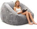 COSIEST Bean Bag Chair, Big Comfy Couch with Side Pocket, Furry Beanbag Chair with Foam Filler for Adults & Kids, Stuffed Accent Sofa for Reading, Lounge Floor Sofa for Living Room, Bedroom, Grey