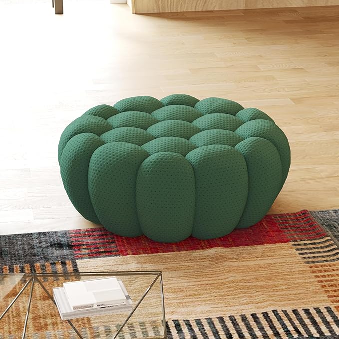 JACH Modern Comfy Ottoman, 41.24'' Bubble Footstool, Upholstered Mesh Fabric Bubble Couch Sofa, 3D Honeycomb Shape Ottoman for Living Room, Office, Apartment, Small Space (Green)