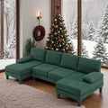 VINGLI 110' U-Shaped Sectional Couch with Two Chaise, Affordable Small Sofa with 4 Seats, Chenille Fabric Comfy Couches for Living Room, Dark Green