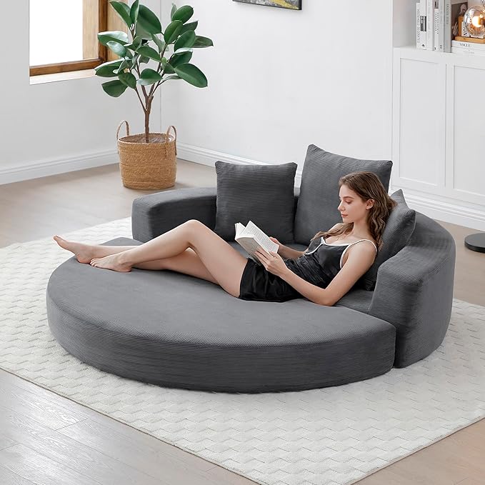 67" Round Convertible Folding Sofa Bed, Boneless Couch Loveseat, Floor Sleeper Chaise Lounge for Living Room, Apartment, Dorm, Small Spaces, Gray