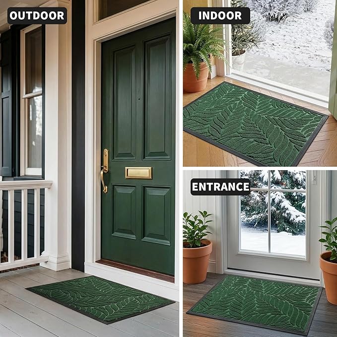 Yimobra Front Door Mat Outdoor Indoor, 29.5x17 All-Season Waterproof Door Mat Outside Entrance, All-Weather Non-Slip Outside Doormat for Garage Patio Entryway, Green