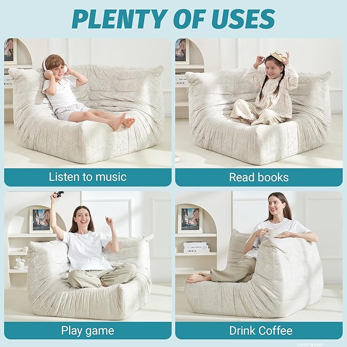 Homguava Bean Bag Chair, Giant Beanbag Chairs for Adults, Memory Foam Fireside Chair, Large Lazy Floor Sofa, Sofa Couch with High-Rebound Foam, Lounge Chair for Living Room, Bedroom (Beige, Corner)