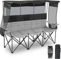 Teenyyou 3 Person Camping Chair with Canopy Shade Fully Padded Folding Outdoor Oversized Sofa, Heavy Duty Couch with Cup Holder and Carry Bag (Black and Grey,3 Person,Canopy Camp Chair)