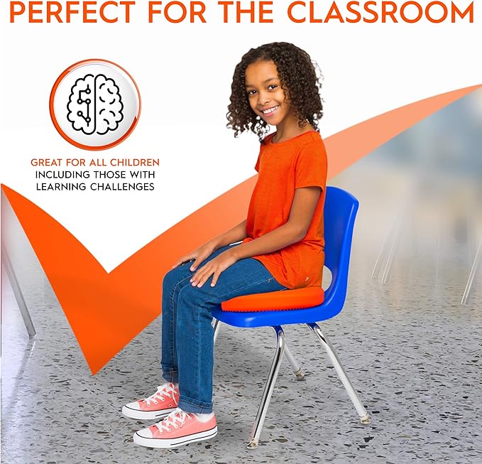 Shaped Wiggle Seats by Bouncyband–Orange Basketball, 13”x13”x2.2” –Inflatable Sensory Cushion for Kids, Improves Student Productivity and Focus, Comes with Easy-Inflation Pump to Customize Firmness