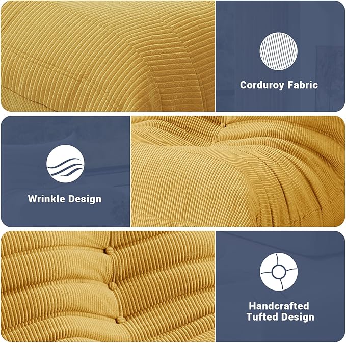 Bean Bag Chair for Adults, Fireside Chair Lazy Floor Sofa, Modern Corduroy Fabric Caterpillar Sofa Couch, Armless Foam Lounger Tatami Recliner Bean Bag Couch for Living Room Bedroom Dorm Office